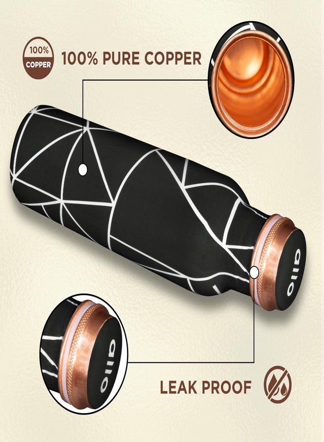 Allo Pure Copper Water Bottle 1 Litre Copper Bottle | Alkaline and Anti Oxidant | 100% Leak Proof, Office, Gym Bottle, Modern Tamba Bottle for Adults, Best Gift for Diwali (Black Abstract Line) - Image 3